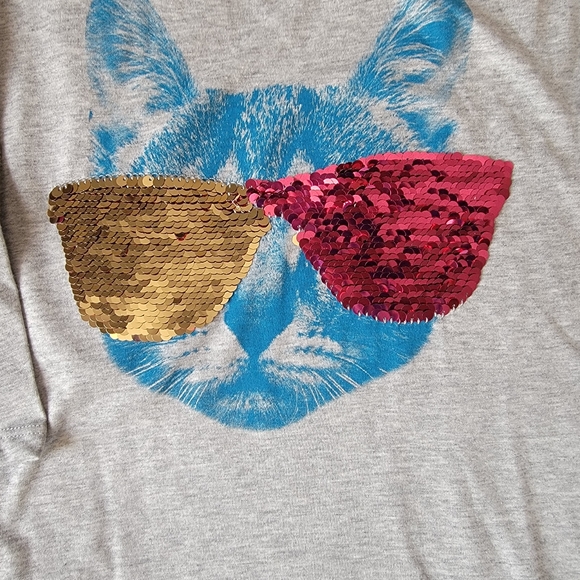 NWT Cute & Fun Sequin Flip Cat Shirt Grey XL - Picture 5 of 7